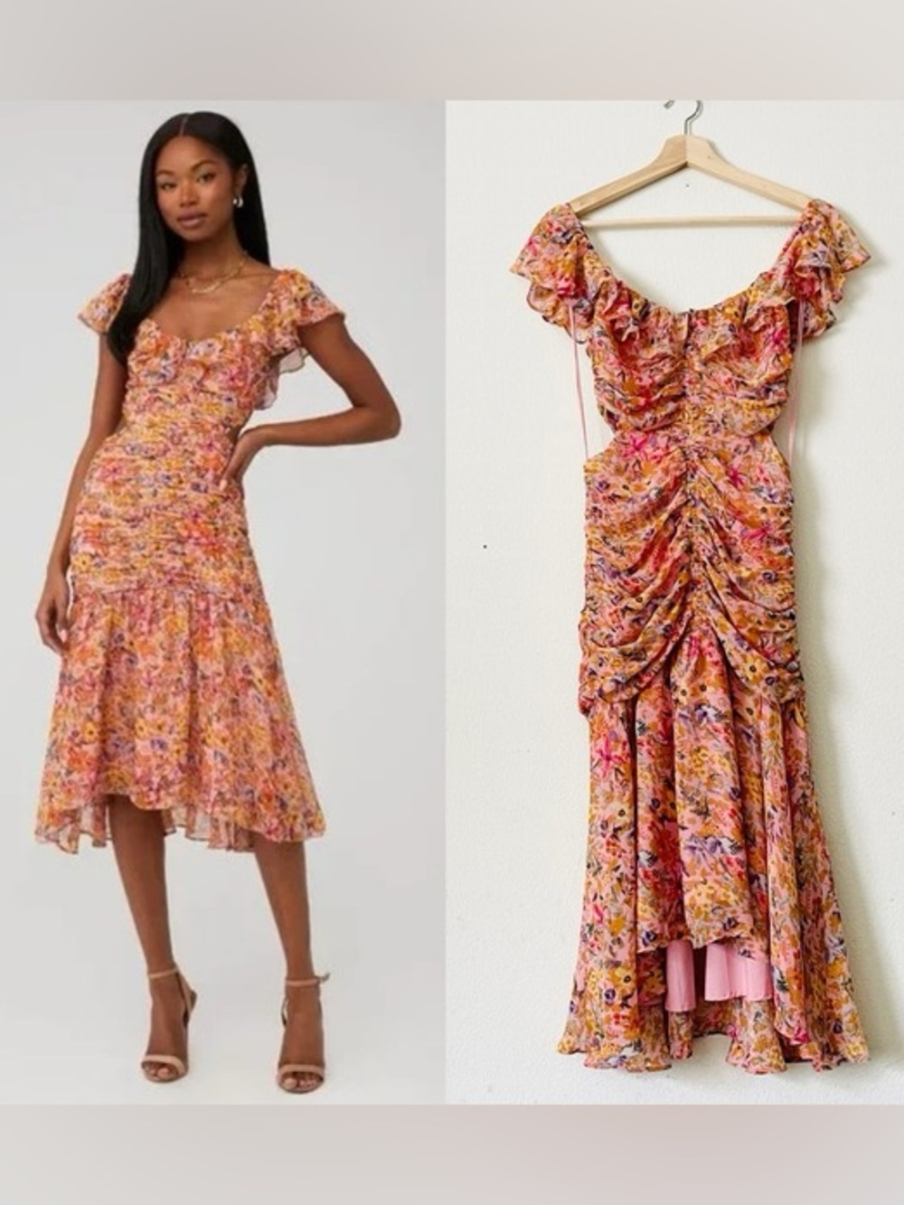 ASTR The Label Devereaux midi dress in pink multi floral chiffon Medium